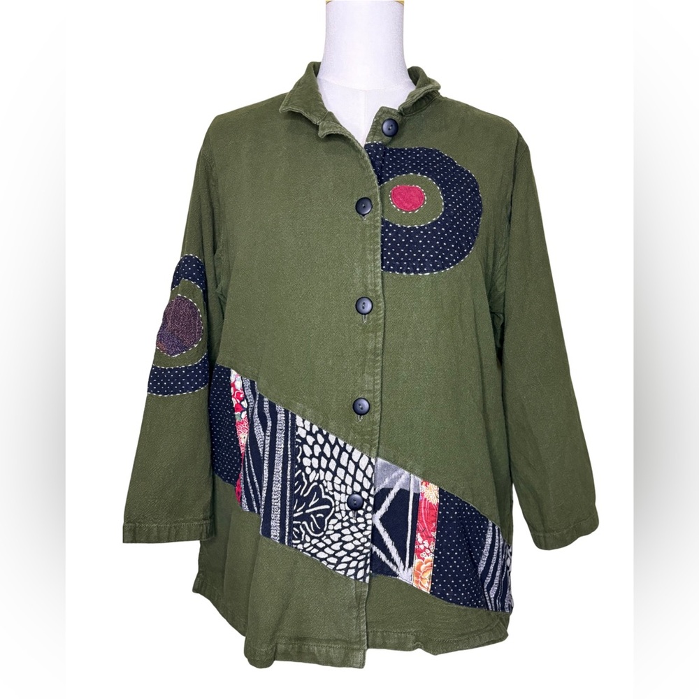 Olive Green Utility Jacket With Patchwork Design - image 1